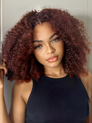 13x4 Lace Front Kinky Afro Puff Reddish Brown 16 Inch Shoulder Length Wig