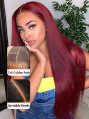 Bye Bye Knots Wig 7x5 Glueless Lace Burgundy Yaki Wig With Bleached Knots