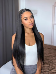 Put On And Go Pre Cut Lace 6x4.5 Transparent Lace Straight Black Quick & Easy Glueless Wig With Breathable Cap Air Wig