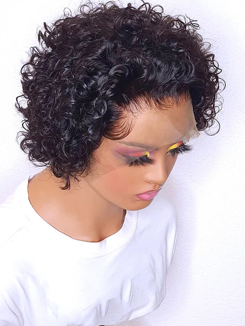13x1 Sheer Natural Curly Pixie Cut Wig