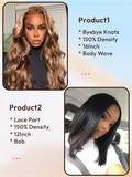Petaluxe 2 Wigs $155 for Byebye Knots 7x5 Glueless Honey Blonde Body Wave 16" and 13x5 Lace Part Bob Wig 12"