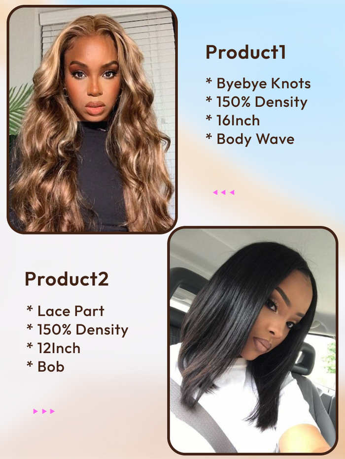Petaluxe 2 Wigs $155 for Byebye Knots 7x5 Glueless Honey Blonde Body Wave 16" and 13x5 Lace Part Bob Wig 12"
