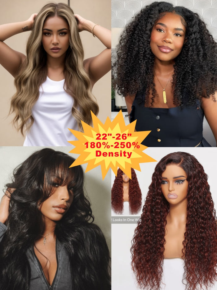 Petaluxe 22"-26" 13x4/ 7X5/4x4 Glueless Lace Butterscotch Blonde Highlight/ Black Loose Wave/Kinky Curly/Ombre Auburn Water Wave Wigs