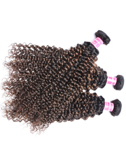 4x4 Lace Closure With 3 Bundles Jerry Curly #FB30 Brown Balayage Color
