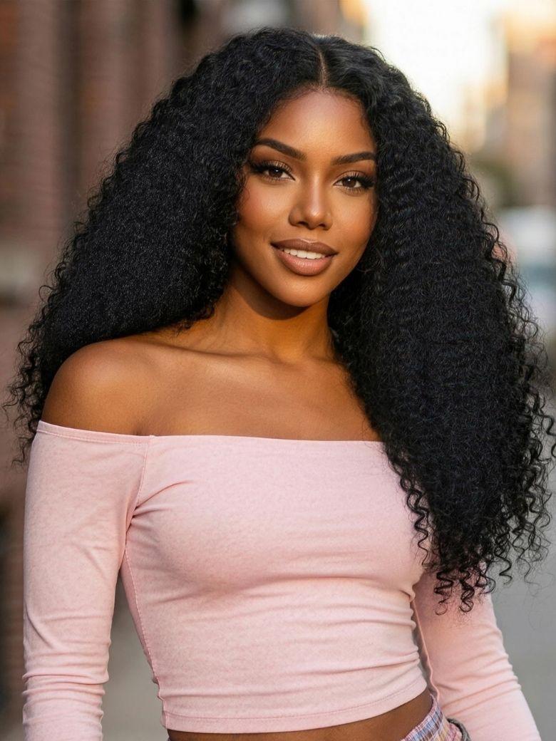 [22''=$89] 7x5 Bye-Bye Slip? Black Fluffy Kinky Coils Texture Wig with Invisi Drawstring