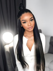 Pre Plucked Hairline Breathable 360 Lace Wig Straight Human Hair Wig Natural Black Wig