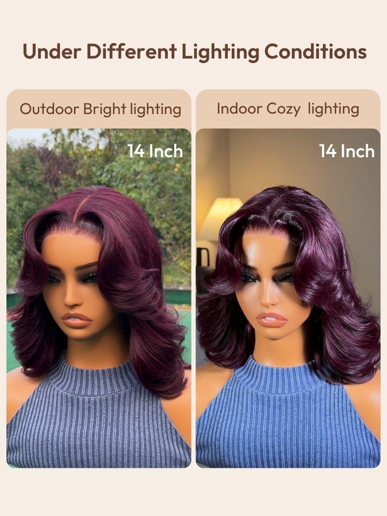 100% Human Hair Black Cherry Bye-Bye Knots? 7x5 Lace Glueless Bob Drawstring Body Wave Wig 150% Density