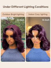 100% Human Hair Black Cherry Bye-Bye Knots? 7x5 Lace Glueless Bob Drawstring Body Wave Wig 150% Density