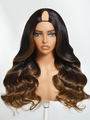 EasiContour? V Part Black to Chestnut Brown Ombre Body Wave Wig With Invisi Drawstring