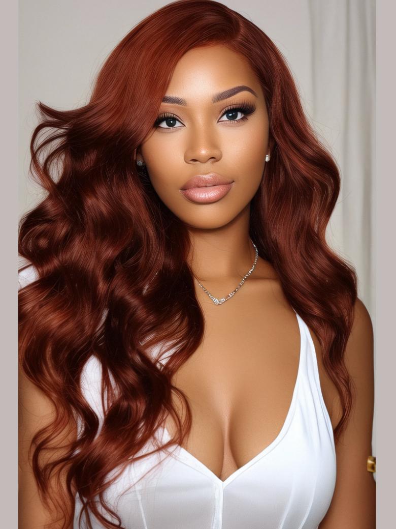 [US ONLY] Glueless 6x4.5 Pre-Cut Lace Reddish Brown Body Wave Put On And Go Wig No Baby Hair