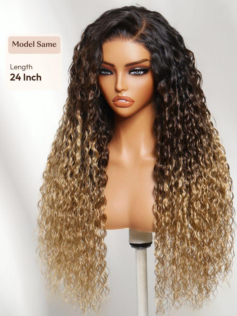 Bye-Bye Knots? 7x5 Lace Black to Brown to Blonde Ombre Water Wave Wig with Invisi Drawstring