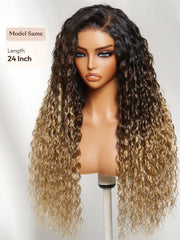 Bye-Bye Knots? 7x5 Lace Black to Brown to Blonde Ombre Water Wave Wig with Invisi Drawstring
