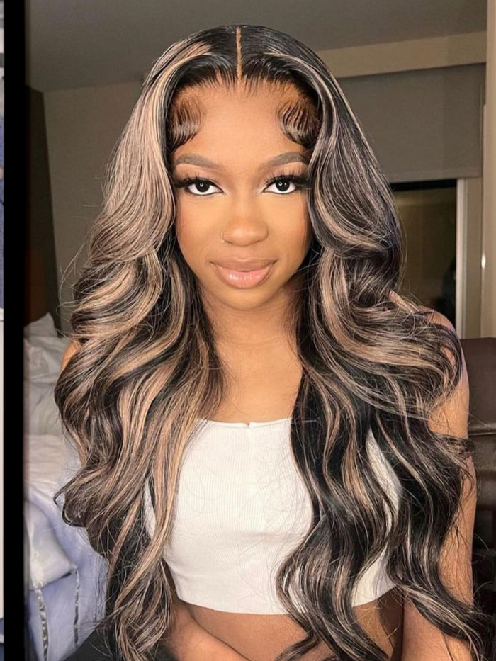 Petaluxe [From 18"] 13x5 T Part Lace Wig Body Wave Wig Shadow Root Blonde Highlight Bouncy Hair