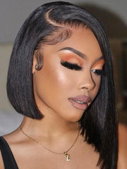 Put On And Go 6x4.5 Pre-cut Lace Black Long Bob Glueless Wig