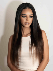 EasiContour? V Part Black to Chestnut Brown Ombre Yaki Wig With Invisi Drawstring 150% Density