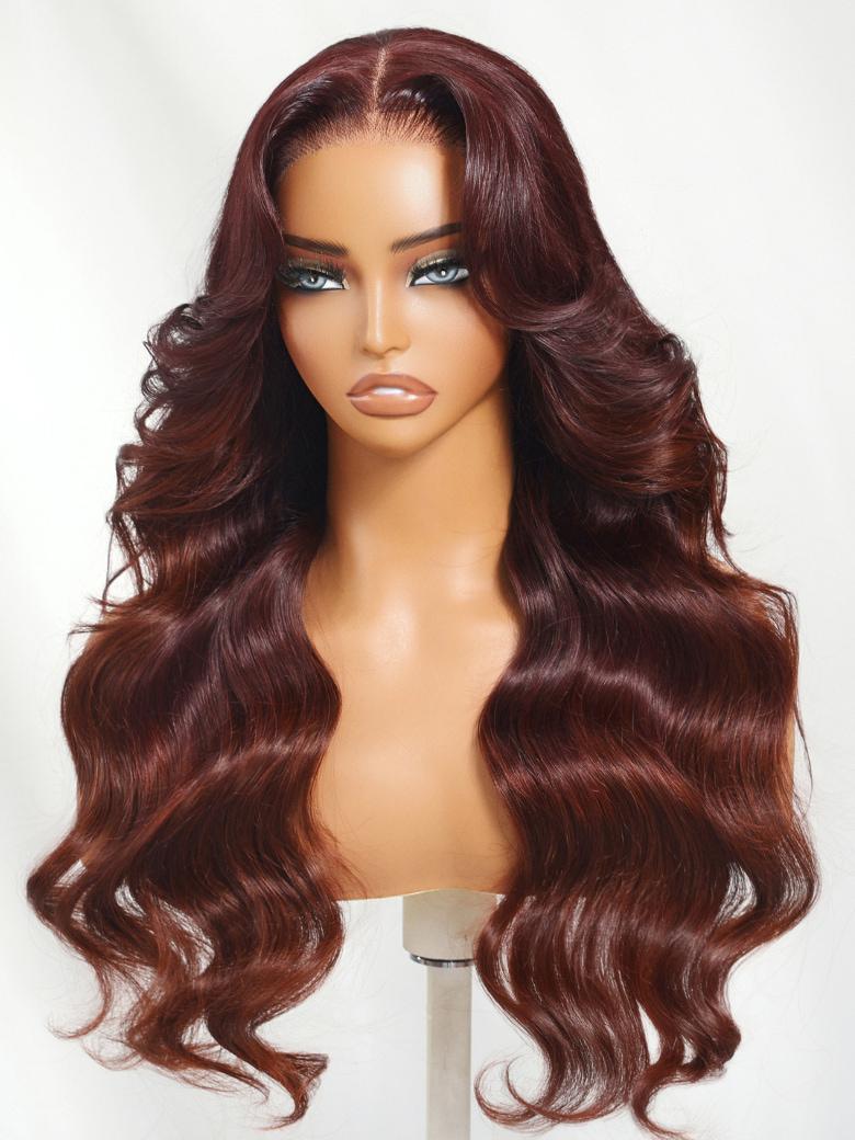 13x4 Pre-Everything? Lace Frontal Mahogany Brown Loose Wave Wig With Face Framing Layers