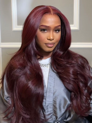 7x5 ByeBye Knots? Super Melted Lace Frontal Black Cherry Layered Straight Wig