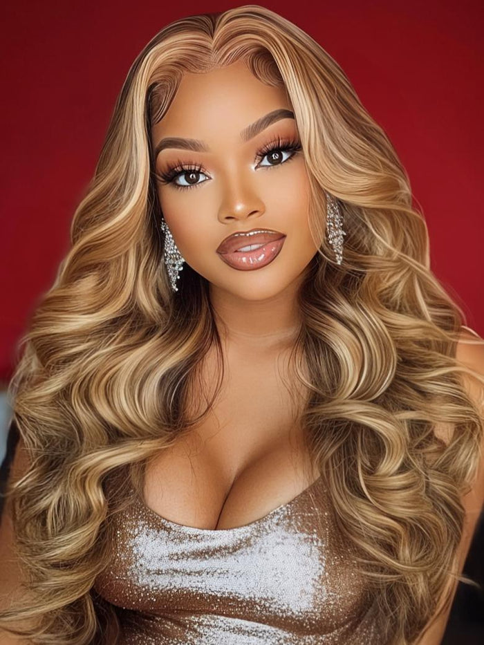 Petaluxe [From 22" | 200% Density] 6x4.5 Pre Cut Lace Curly Wig Put On And Go Quick Easy Honey Blonde Body Wave & Water Wave Wig
