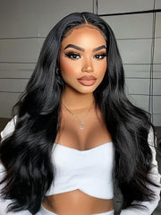 7x5 Bye-Bye Knots Glueless Invisi Drawstring Black Yaki Wig with Soft Layers & Pre-Plucked Hairline 150% Density