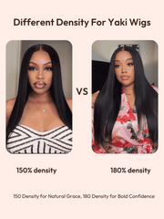 EasiContour? V Part Glueless Yaki Straight Wig With Invisi Drawstring 100% Human Hair 180% Density