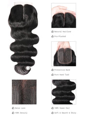 Hair 3 Bundles Brazilian Body Wave With T Part Lace Closure