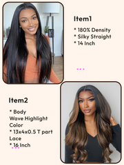 2 Wigs $129 for 13x4x0.5 Lace Part 16 Inch Wig and 180% Density 4x0.75 Lace 14" Wig