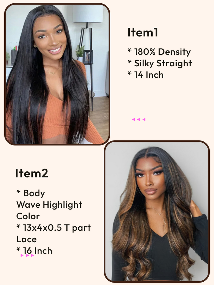 Petaluxe 2 Wigs $129 for 13x4x0.5 Lace Part 16 Inch Wig and 180% Density 4x0.75 Lace 14" Wig