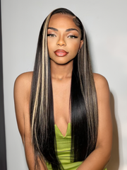 13x4 Lace Front Blonde Highlights On Dark Hair Body Wave / Straight Wig Realistic & Durable