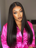 Petaluxe 200% Density 13x4 Transparent Lace Frontal Black Straight 7x5 Bye Bye Knots Pre-Plucked Human Hair Wig