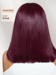 13x4 Bye Bye Slip? Lace Frontal Black Cherry Sleek Straight Bob Glueless Wig with Invisi Drawstring