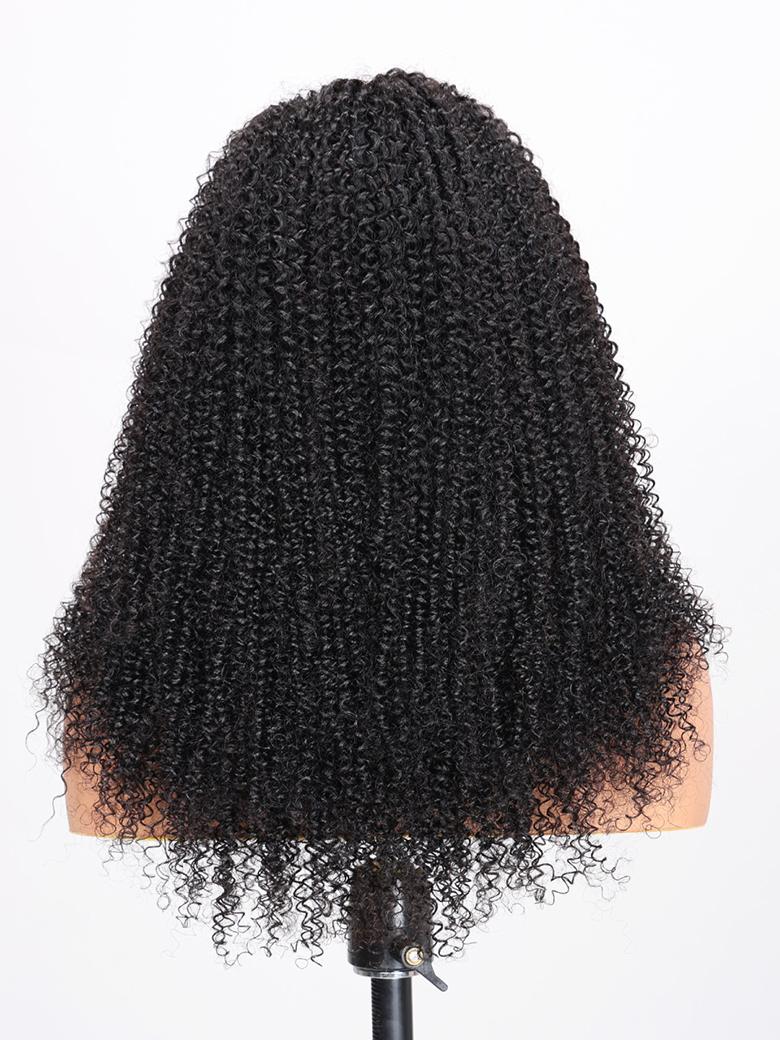 [From 18"] 6x4.5 Pre Cut Lace Put On And Go Glueless Kinky Curly Black Air Wig 150% Density