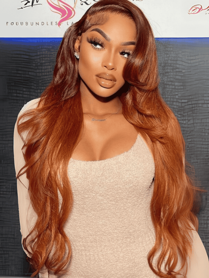 Petaluxe 13x4 Lace Frontal Auburn and Ginger Mix Color Straight Human Hair Wigs