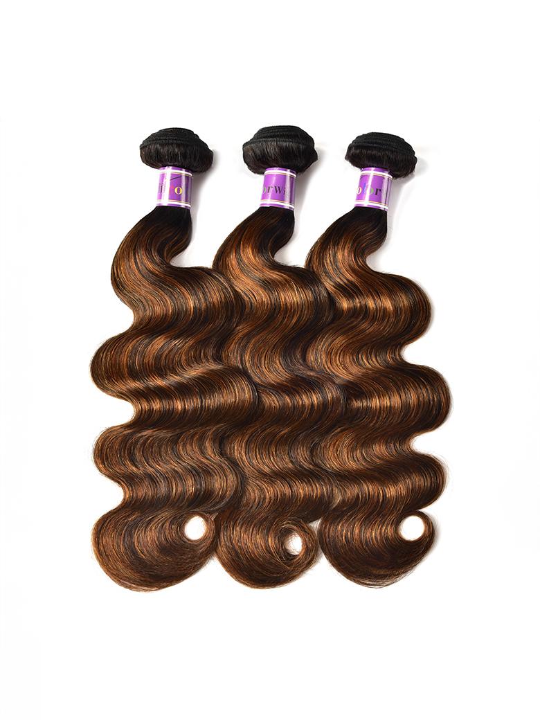 Brown Balayage 4x4 Lace Closure With 3Pcs Body Wave Bundles