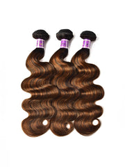 Brown Balayage 4x4 Lace Closure With 3Pcs Body Wave Bundles