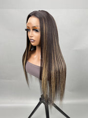 13x4 Lace Front Blonde Highlights On Dark Hair Body Wave / Straight Wig Realistic & Durable