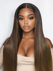Bye-Bye Knots 7x5 Lace Black to Chestnut Brown Ombre Yaki Straight Wig With Invisi Drawstring