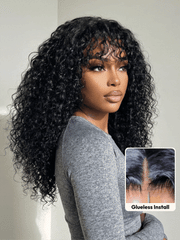 4x0.75 Lace Shaggy Natural Black Defined Curly Wig with Bangs for Beginner