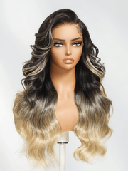 Black to Blonde Ombre Wig With Side Part Face Framing Layers