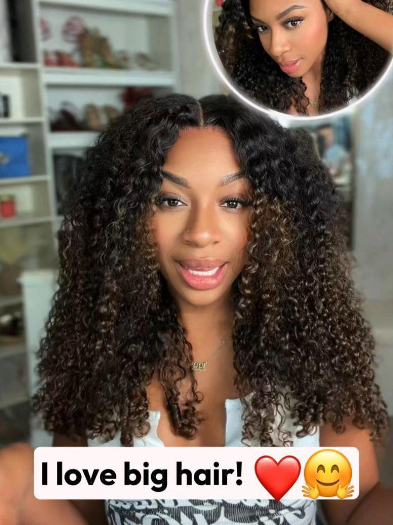 7x5 Bye Bye Slip? Glueless Lace Black to Chestnut Brown Ombre Burmese Curly With Finger Coil Ends Wig-Put On & Go With Invisi Drawstring