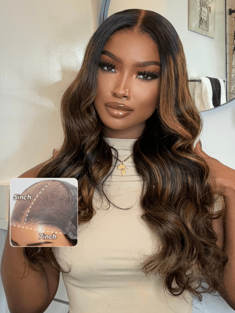 7x5 Bye Bye Knots? Wig Glueless Lace Balayage Highlight Body Wave Wig No Burden Free Upgrade