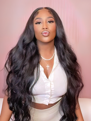 Glueless Crystal Lace 13x6 Glueless HD Lace Front Body Wave Wigs Pre Plucked with Baby Hair 180% Density