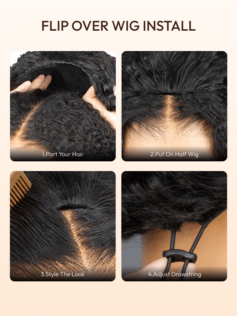 Blend & Secure Half Wig Kinky Curly Glueless Wig for Beginners