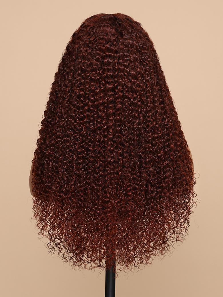 7x5 Glueless Lace Bye-Bye Knots Wig Reddish Brown Curly Wig With Bleached Knots 150% Density