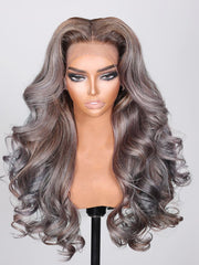 13x4 Lace Front Ash Violet With Brownish Babylights Body Wave 150% Density 100% Human Hair Wig