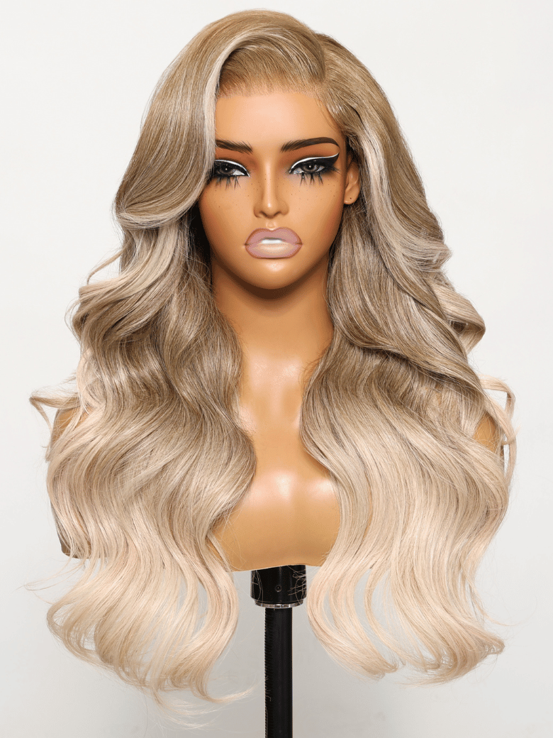 [22"=$137] 180% Density 7x5 Bye-Bye Knots Glueless Lace Light Brown to Blonde Ombre Loose Wave Wig