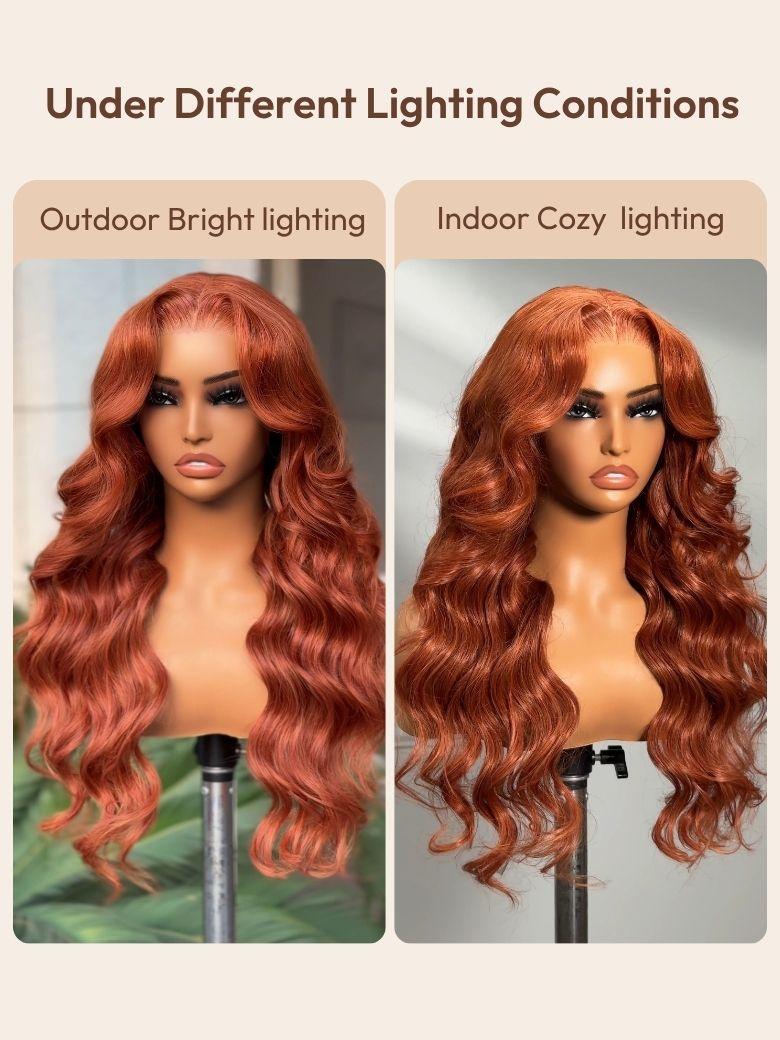 13x4 Pre-Everything? Lace Frontal Burnt Orange Ombre Body Wave Ginger Color Drawstring Glueless Wig
