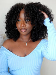 [US Only] 16 Inch Glueless Breathable Middle Part Lace Kinky Curly Wigs Natural Hairline