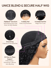 Blend & Secure Half Wig Kinky Curly Glueless Wig for Beginners