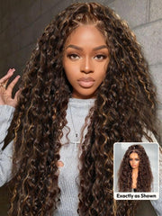 Bye-Bye Knots? 7x5 Lace Dark Toffee Brown with Auburn Highlights Water Wave Wig with Invisi Drawstring