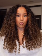 7x5 Bye Bye Slip? Glueless Lace Black to Chestnut Brown Ombre Burmese Curly With Finger Coil Ends Wig-Put On & Go With Invisi Drawstring